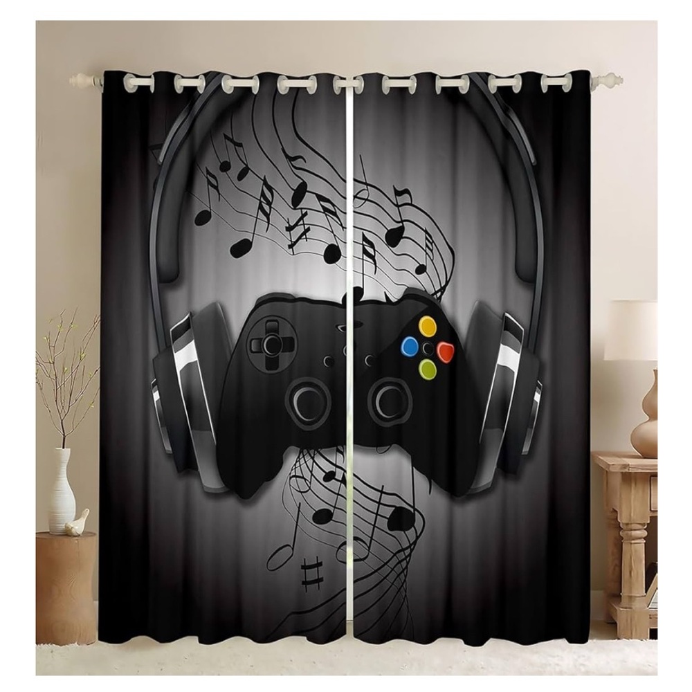 Gaming Controller Music Curtains 76”Wx54L 2panels